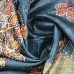Dark Teal Kadhi Tussar Silk Saree