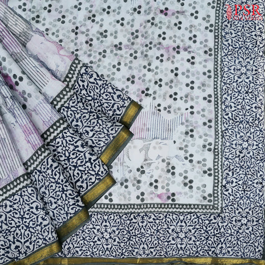 Light Steel Blue Mul Printed Cotton Saree