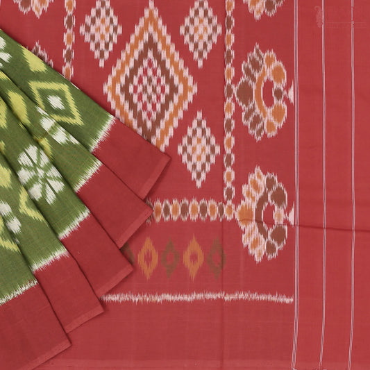 Pickle Green Ikkat Cotton Saree