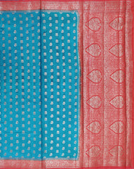 Peacock Blue Chiniya Silk Saree