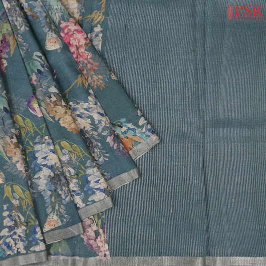 Dark Turquoise Kadhi Tussar Silk Saree