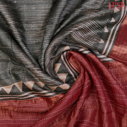 Dark Harbor Grey Kadhi Tussar Silk Saree