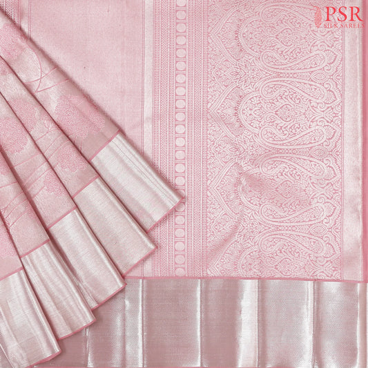 Carnation Pink Kanchipuram Jacquard Tissue Silk Saree