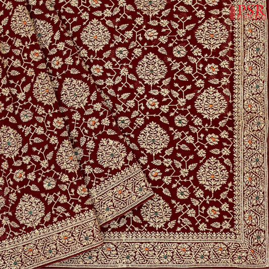 Maroon Georgette Laser Embroidery Saree