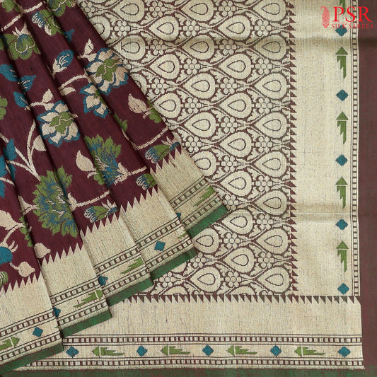 Rosewood Brown Banaras Silk Saree