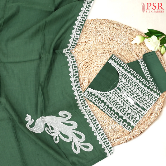 Canadian Pine Green Pure Silk Cotton Dress Material