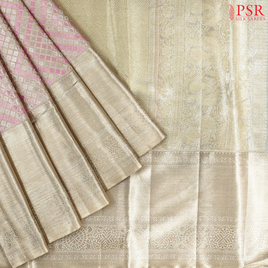 Light Pink & Beige Kanchipuram Tissue Silk Saree