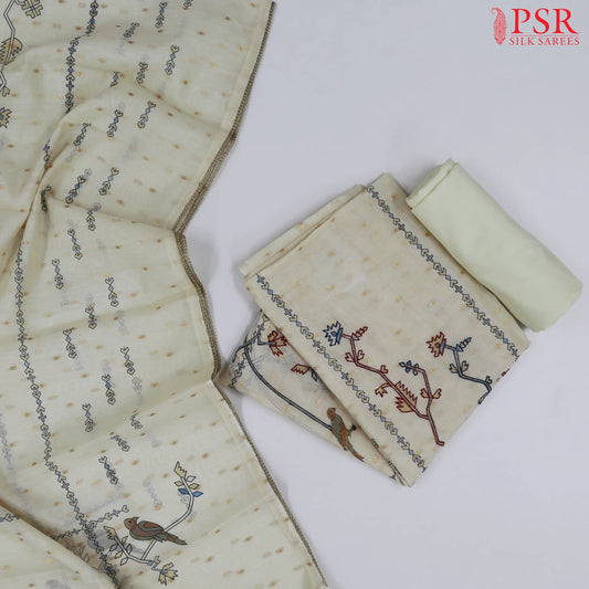 Cream Beige Silk Cotton Dress Material