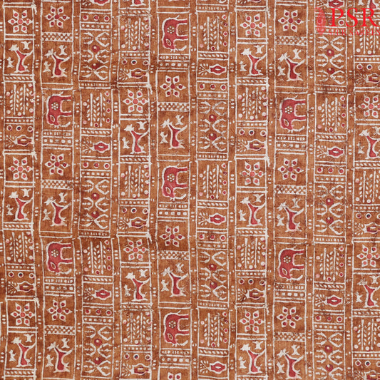 Copper Orange Semi Tassar Print Running Material