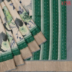 Beige & Green Semi Dupion Saree