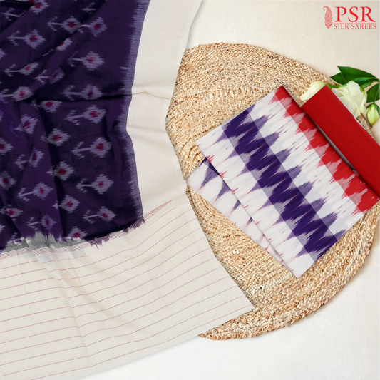 Off White Ikkat Cotton Dress Material