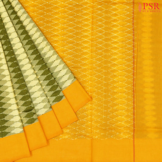 Lemon & Olive Green Ikkat Cotton Saree