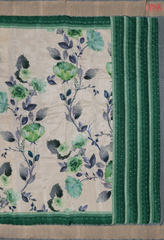 Beige & Green Semi Dupion Saree
