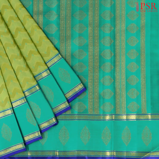 Light & Olive Green Kanchipuram Silk Saree