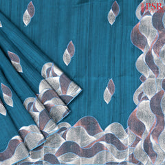 Peacock Blue Kosa Embroidery Saree