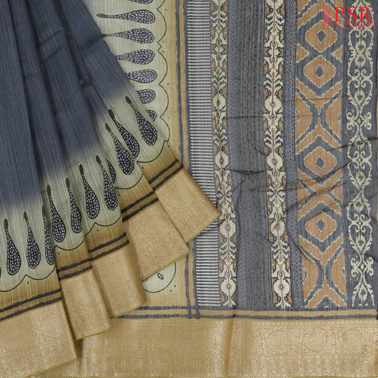 Dark Grey Semi Dupion Saree