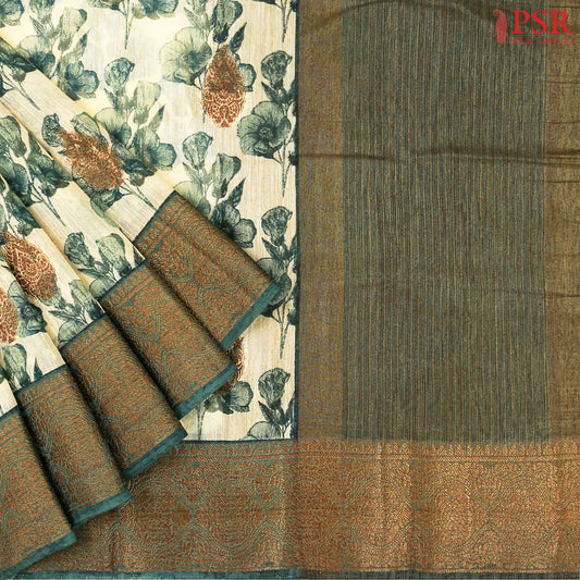 Cream Beige Bamboo Silk Sarees