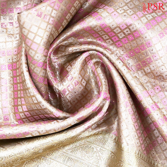 Light Pink & Beige Kanchipuram Tissue Silk Saree