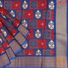 Blue & Red Chanderi Silk Cotton Saree