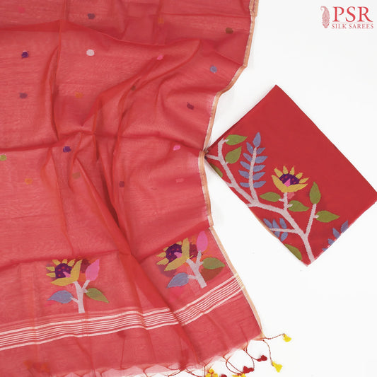 Crimson Red Byloom Cotton Dress Material