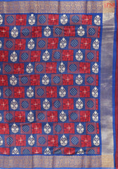 Blue & Red Chanderi Silk Cotton Saree