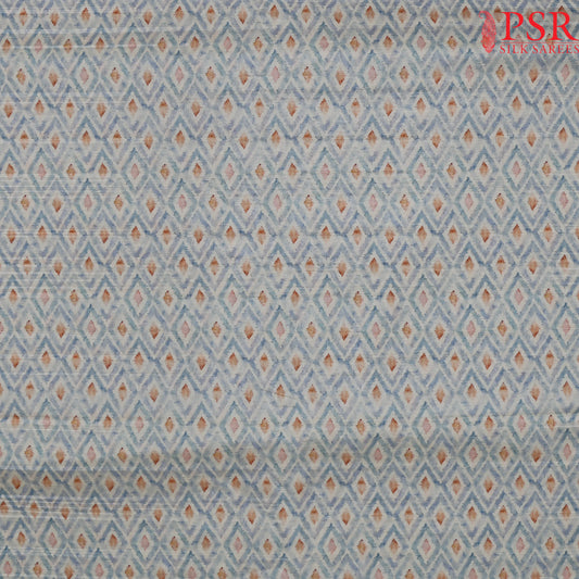 Dusty White Semi Tassar Ikkat Print Running Material