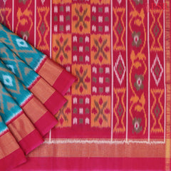 Cerulean Blue Patola Silk Cotton Saree
