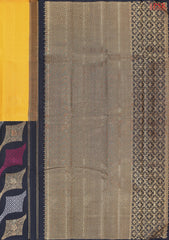 Amber Yellow & Black Kanchipuram Half & Half Silk Saree