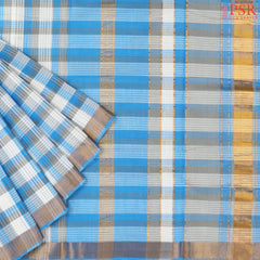 White & Blue Mangalagiri Cotton Saree