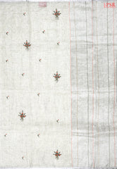 Floral White Linen Saree