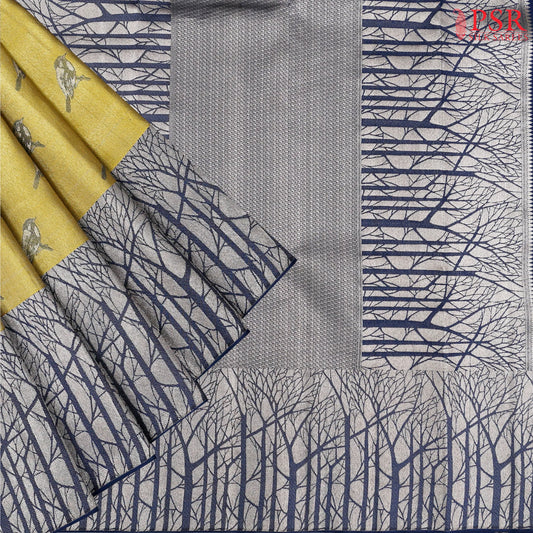 Brass Yellow Kanchipuram Jacquard Tissue Silk Saree