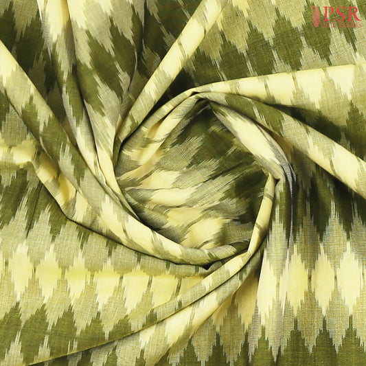 Lemon & Olive Green Ikkat Cotton Saree