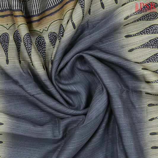 Dark Grey Semi Dupion Saree