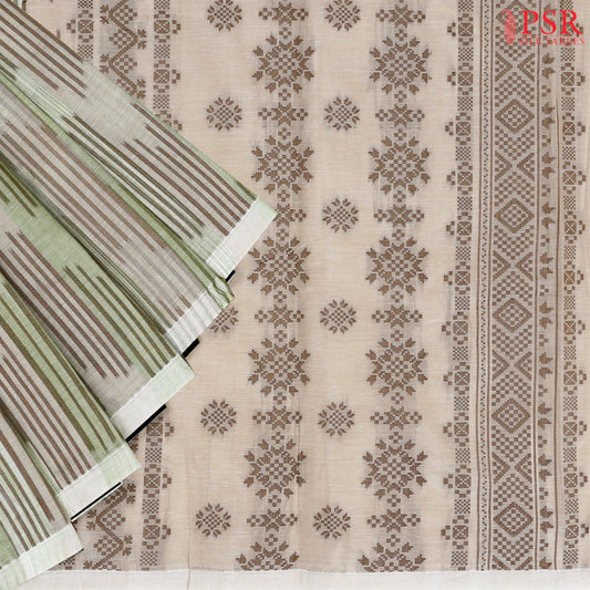 Light Green & Beige Kovai Cotton Saree