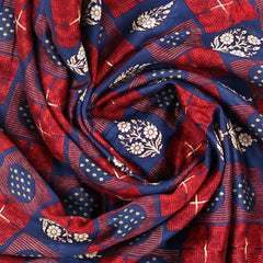 Blue & Red Chanderi Silk Cotton Saree