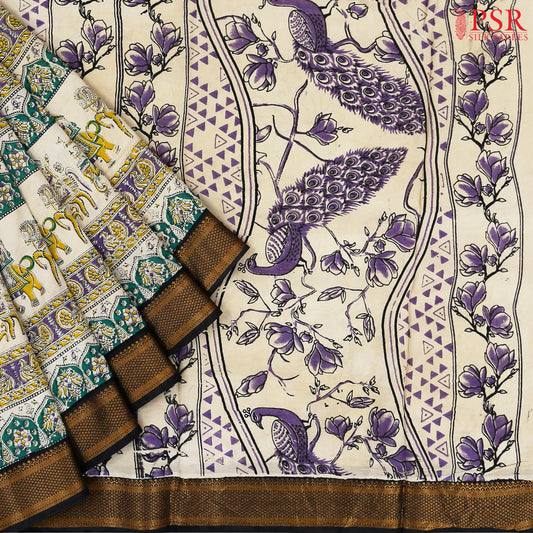 Royal Beige Kalamkari Silk Saree