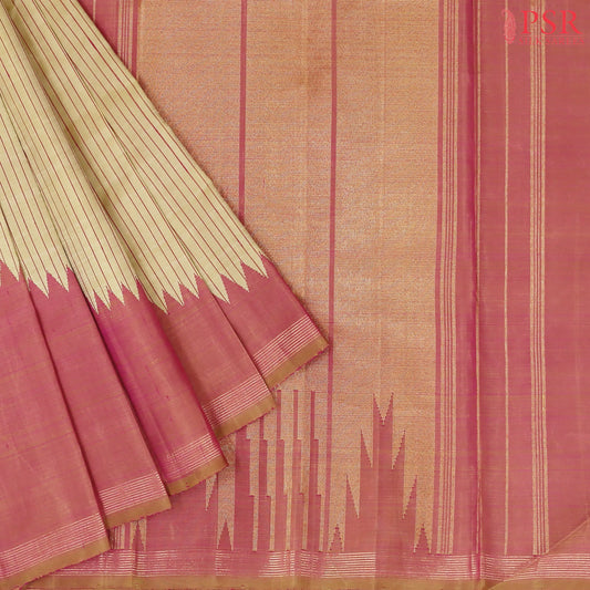 Golden Beige Kanchipuram Silk Saree
