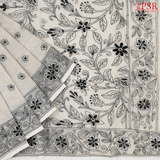 Candlelight Beige Bengal Cotton Saree