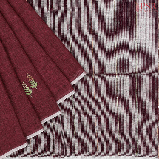 Dark Crimson Linen Saree