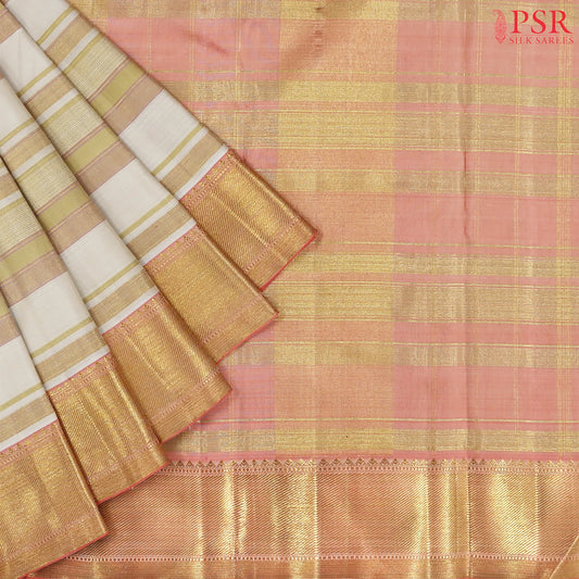 Beige Kanchipuram Jacquard Tissue Silk Saree