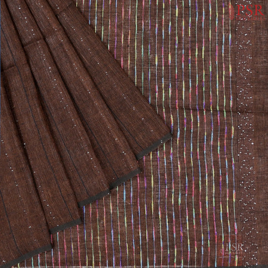Brown Linen Saree