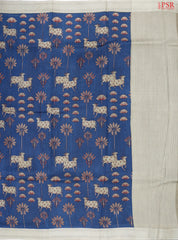 Dark Cobalt Blue Munga Silk Saree