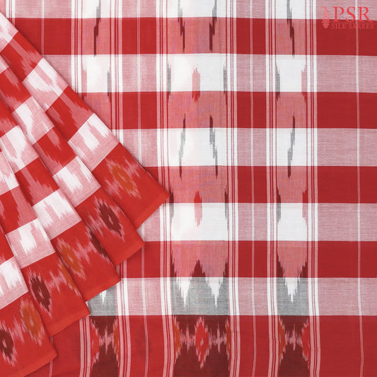 Red & White Ikkat Cotton Saree