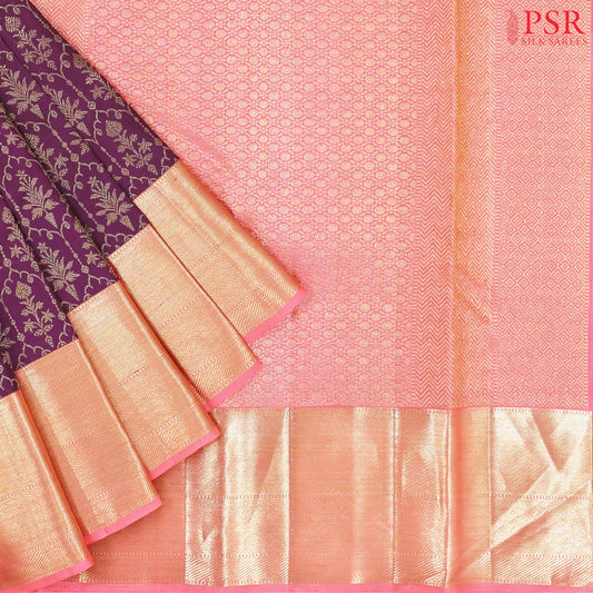 Boysenberry Purple Kanchipuram Jacquard Silk Saree