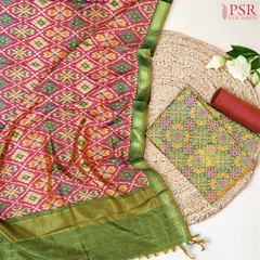 Parakeet Green Soft Patola Semi Silk Dress Material