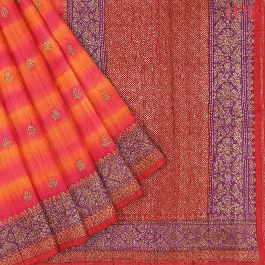 Red & Orange Banaras Jute Silk Saree