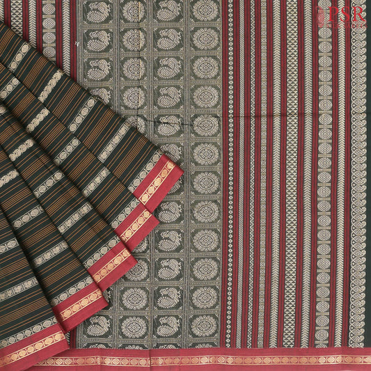 Bottle Green Kalakshetra Kovai Cotton Saree