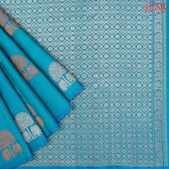Peacock Blue & Pear Green Kanchipuram Half & Half Silk Saree