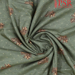 Dark Sage Green Semi Tassar Print Running Material