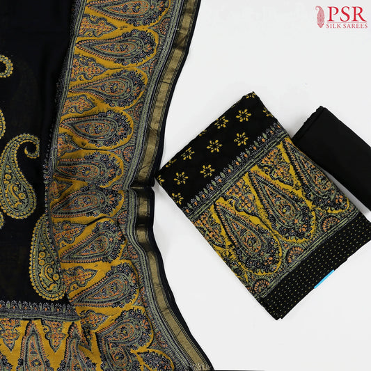 Black Cotton Embroidery Dress Material